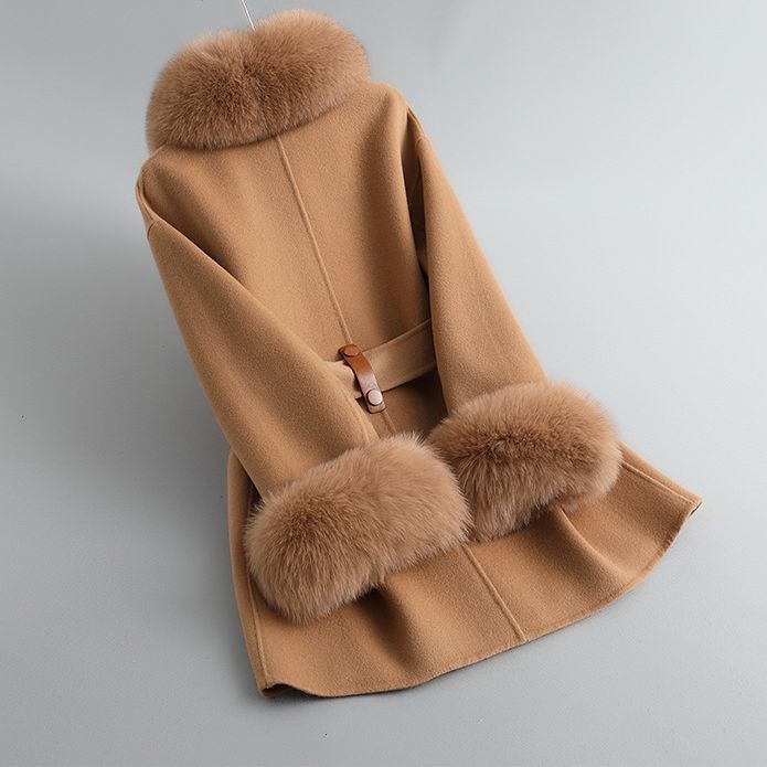Picture of 2025 New Autumn and Winter Fox Fur Collar Gao Rui Double-Sided Cashmere Outwear Women's Mid-Length Wool Double-Sided Woolen Outwear