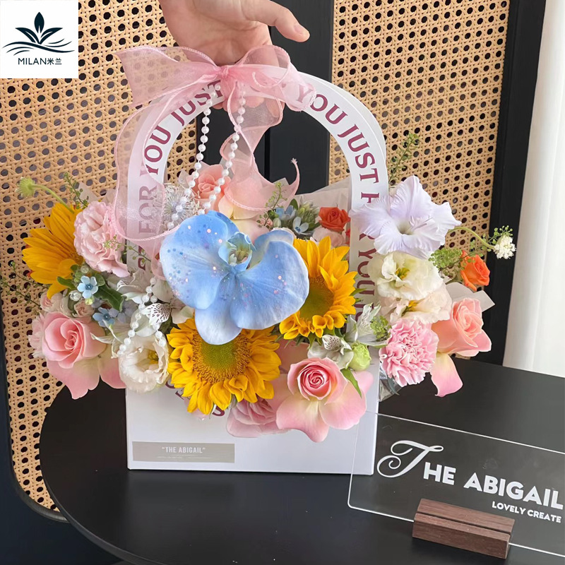 Wholesale simple portable flower box rectangular flower packaging box flower art class flower arrangement gift box folding flower basket