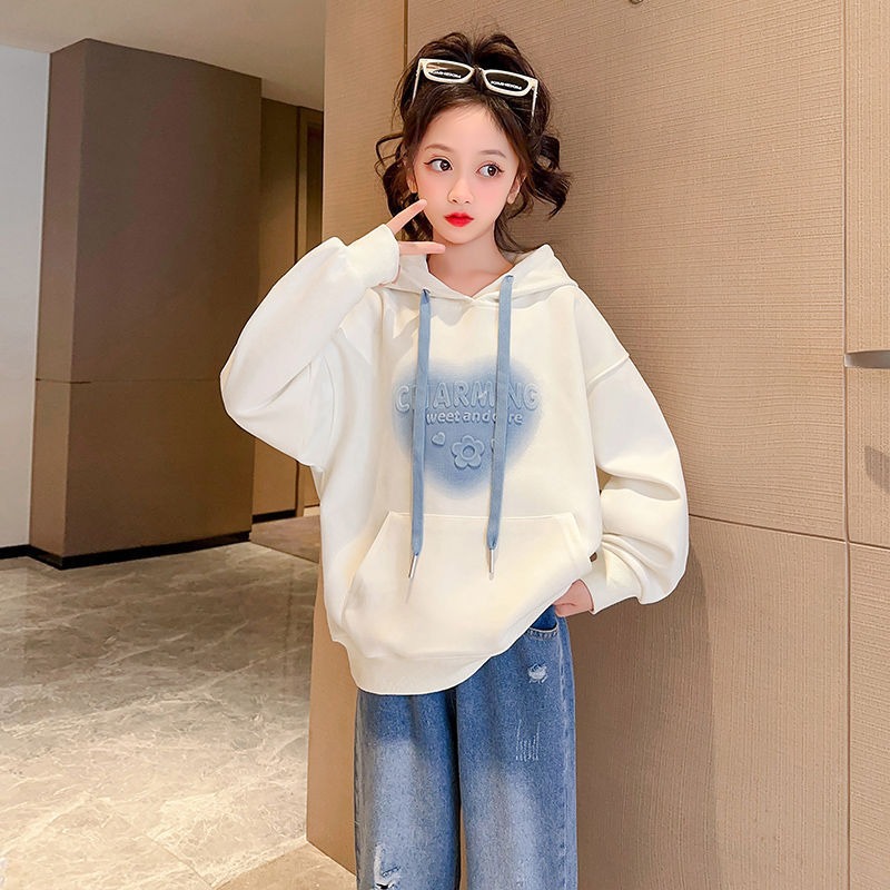 Girls' Spring and Autumn Sweater 2024 New Western style spring and autumn hooded top girls' autumn clothes girls'