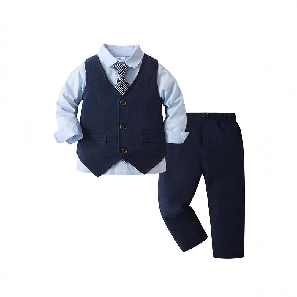Boys' Dress Formal Dress Children's suit Baby Gentleman's Vest Shirt Trousers British-style Four-piece Banquet Dress