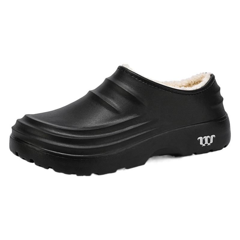 Cross-border Warm Chef Shoes Men's Waterproof Kitchen Shoes One-pedal Cotton Shoes Labor Protection Work Shoes with Patent Appearance