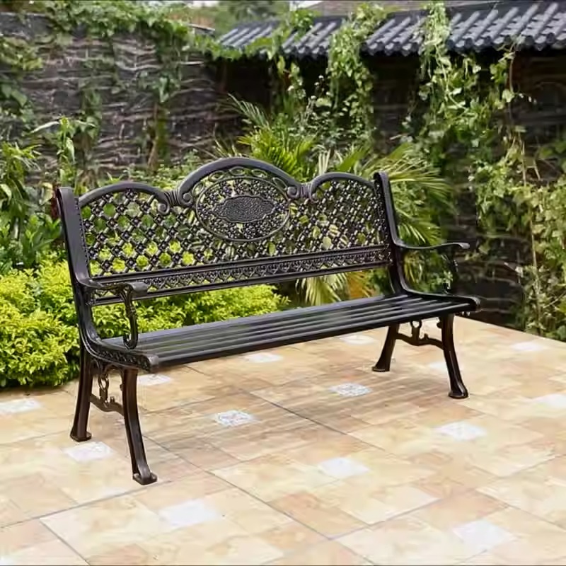 Outdoor Park Chair Cast Aluminum Casual Long Row Large Stool Square Bench Courtyard Flower Villa Small Balcony Outdoor Bench