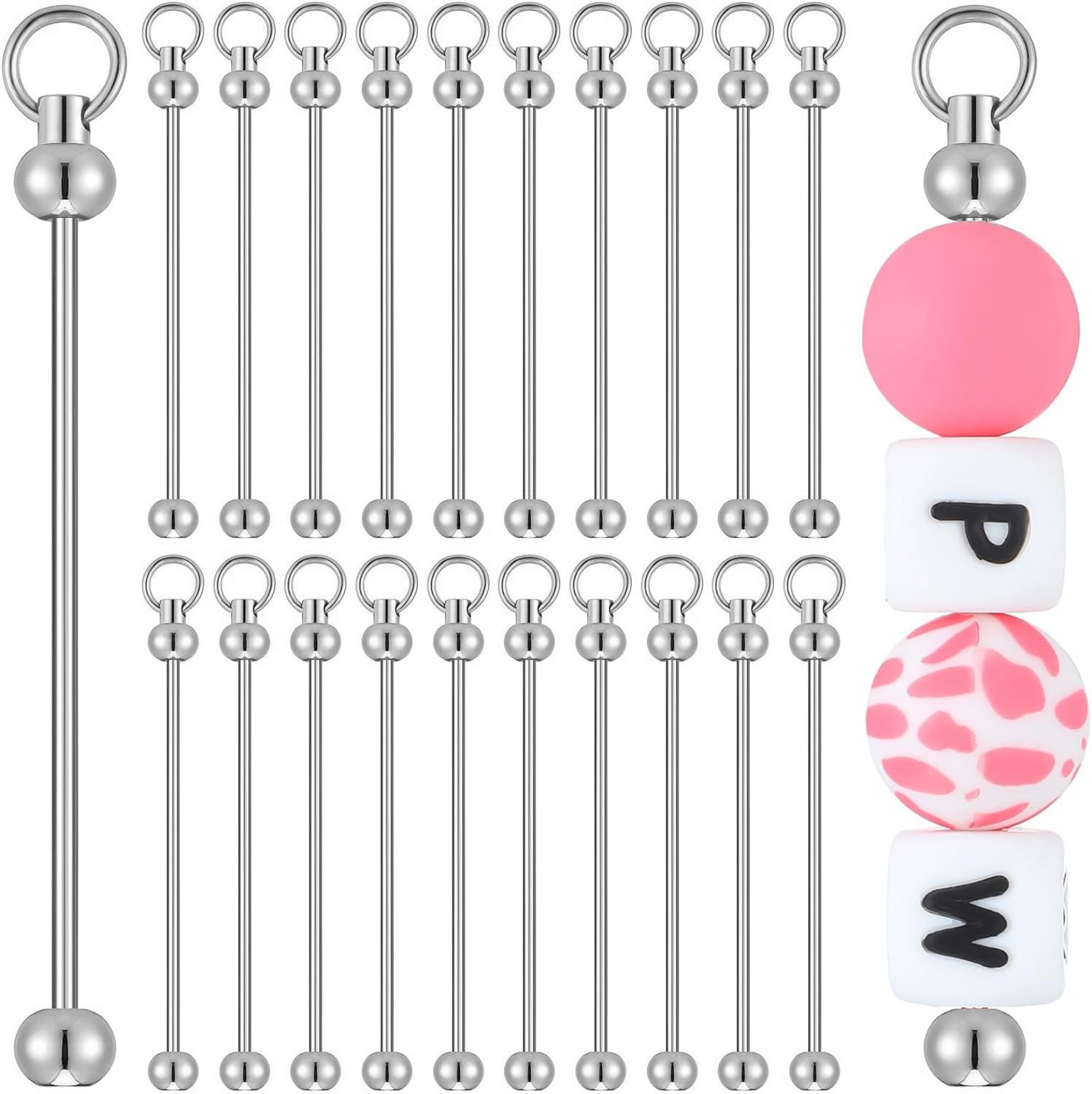 20 pcs Beaded Keychain Blank Bulk Key Chain Beaded DIY Pendant Metal Chain Jewelry Making Accessories