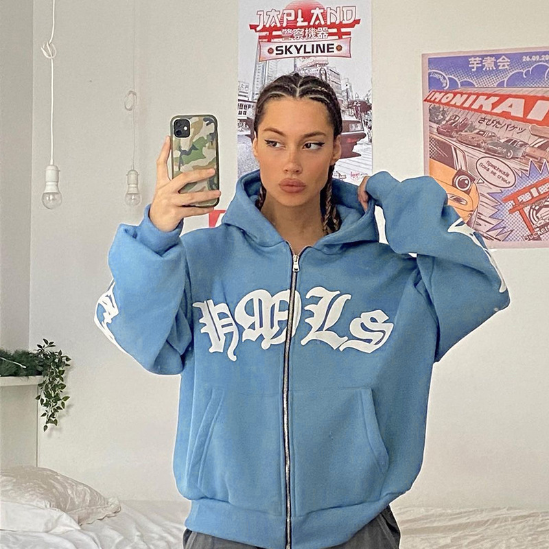 2023 Europe and the United States cross-border AliExpress new ladies street hoodie foam zipper Europe and the United States hooded sweater