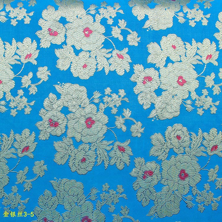 Jacquard Fabric Brocade Gold and Silver Yarn-Dyed Traditional Clothing Gorgeous Peacock Blue Gold and Silver Yarn Jacquard Fabric
