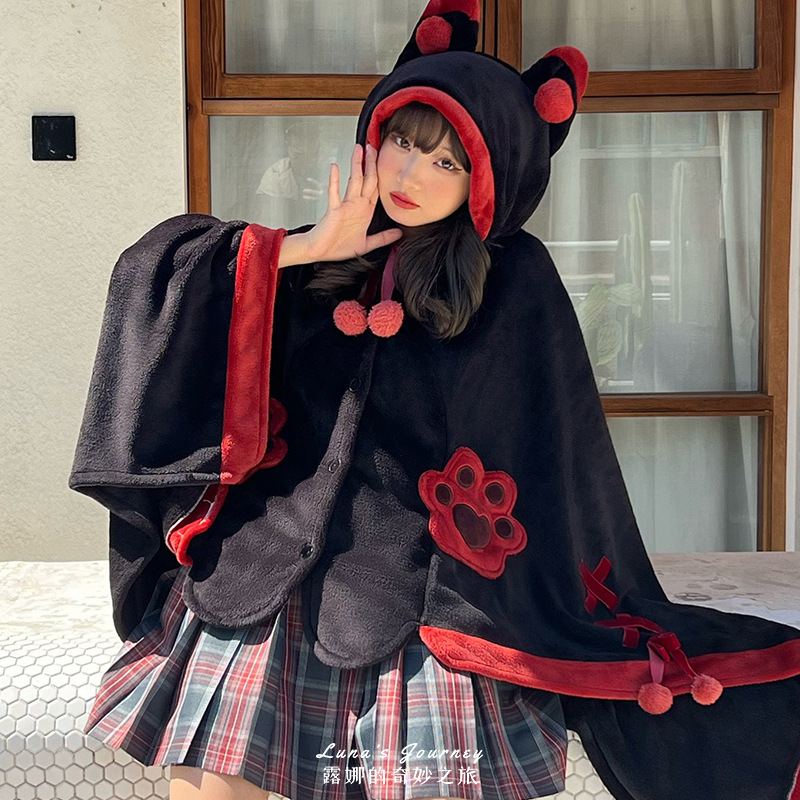 Wonderful Trip in Winter Little Fox Afternoon Pajamas Air Conditioner Blanket Home Shawl Cape Style Velvet Lazy Cloak