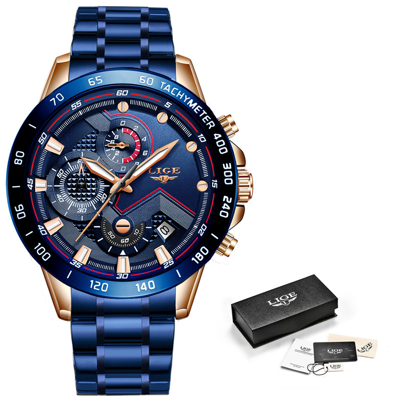 Picture of LIGE/LIGE cross-border special for men's business quartz watch three-eye six-pin multi-function waterproof watch Chronograph
