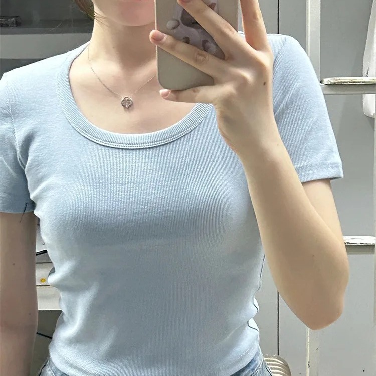 Show white YYDS!!! [Basic] Short-sleeved T-shirt Women's INS Korean Spice Girls Short Shoulder Tide