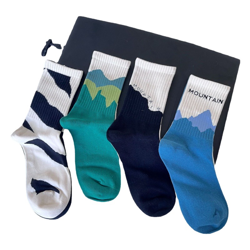 Socks Men Couple Socks Asymmetric Pattern Cotton Socks Personality Socks Ins Sports Socks Gradient Socks Mid-tube Socks Fashionable Socks