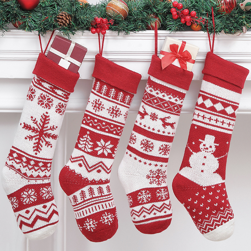Cross-border AliExpress new Christmas decorative socks large 46CM knitted acrylic Christmas decorative gift socks ornaments