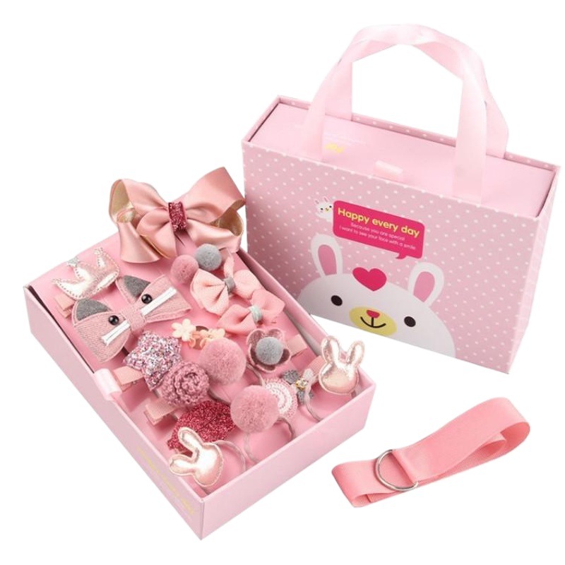 Korean style children's hairpin crown princess hair accessories 18-piece portable gift box headdress cute bow hair ring hair rope