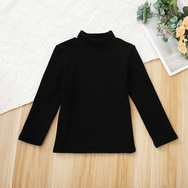 Half-high collar children's bottoming shirt boys and girls long sleeve velvet spring and autumn and winter black solid color baby's inner top
