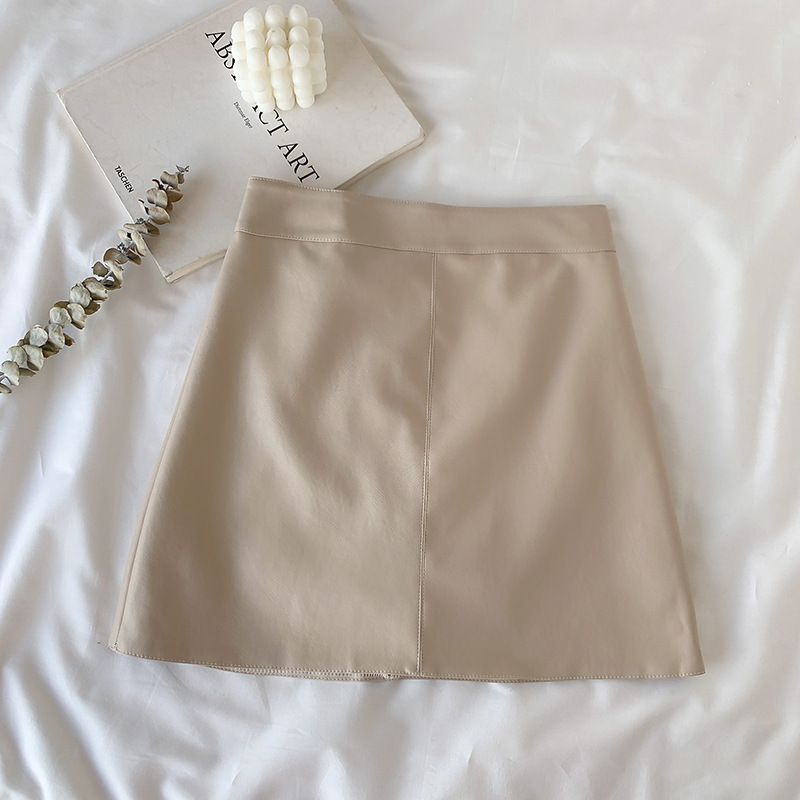 Pure Desire Style A- line Skirt Matte pu Leather Skirt 2024 New Style Skirt Women's plus size High Waist Slimming Hip Short Skirt