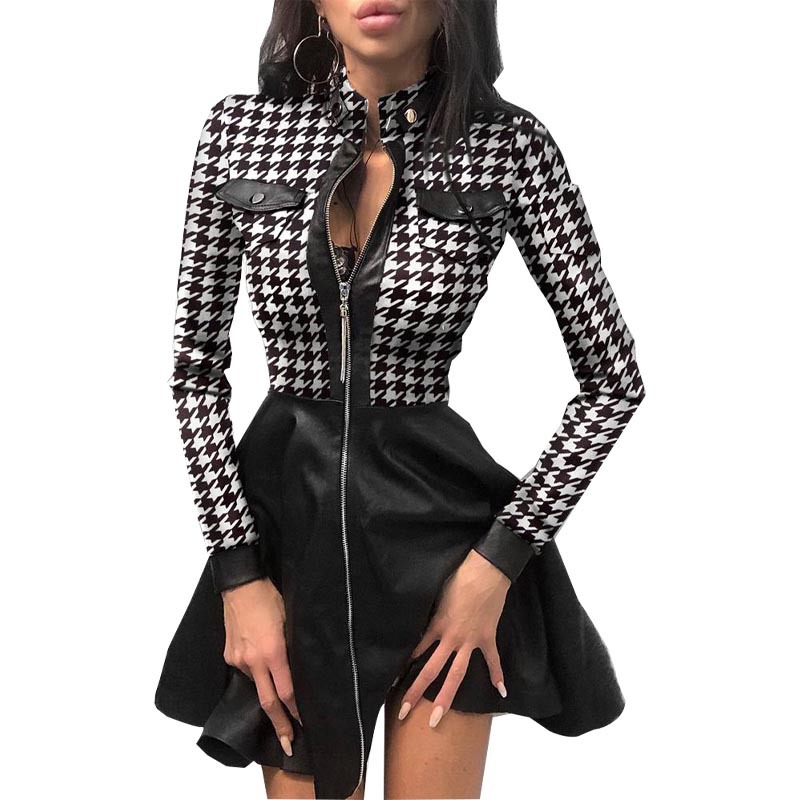 Picture of Aliexpress Wish Export Women's Clothing Autumn and Winter New Fashion Pu Leather Splicing Waist Dress for Women
