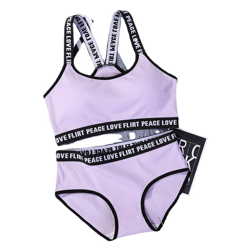Sling letter English with thread wrapped chest underwear set less women's sports bra cotton vest underwear women