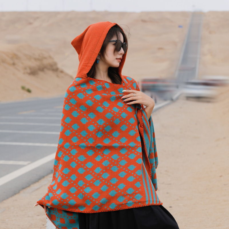 Picture of Ethnic Style Hooded Shawl Women's Yunnan Western Sichuan Travel Wear Costume Xinjiang Desert Photograph Outer Cape Cape