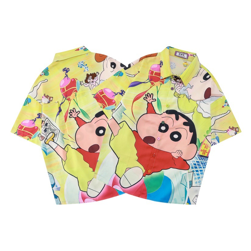 Chao Shen's Casual Cartoon Japanese Style Short-sleeved Shirt Fun Cute Crayon Shin Girl's Sweet Loose Cardigan for Summer