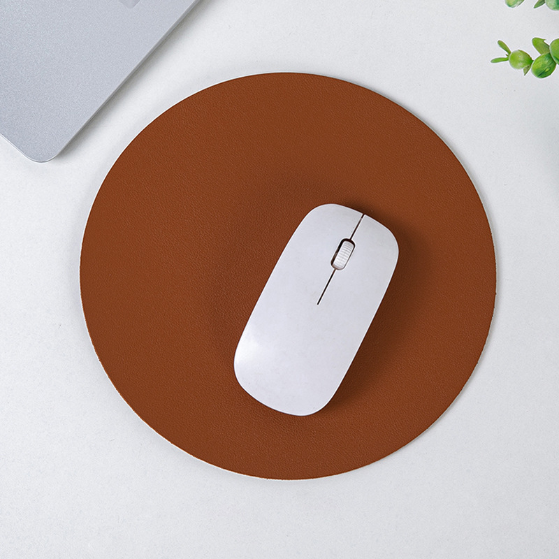 Picture of Small Fresh Round Leather Mouse Pad small size Solid Color Portable Simple Leather Office Desk Mat Computer Mouse Mat
