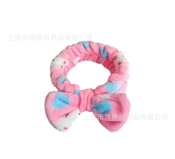 Picture of Korean Style Cute Dot Striped Headband Bow Hair Band Plush Hair Accessories Face Wash Hair Band Makeup Mask