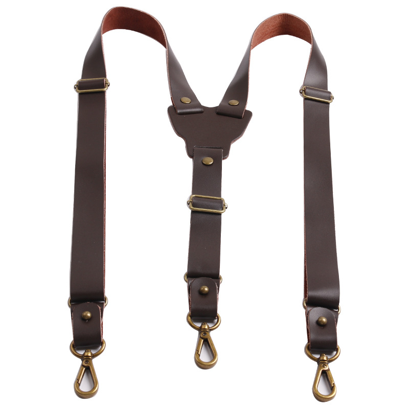 Adult strap clip men's cowhide British stylish suspender strap, men's chubby anti-drop belt, 2.5 cm wide