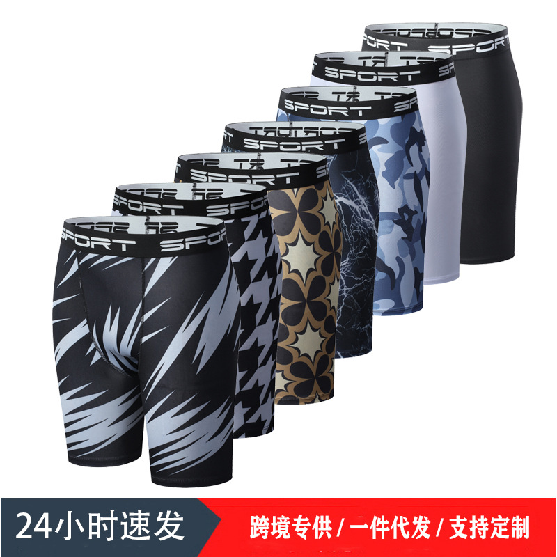 Fitness Men's Swimming Trunks High Elastic Boxer Quick-Drying Tight Swimming Trunks Hot Spring Swimming Pool Beach Running Pants Shorts for Men