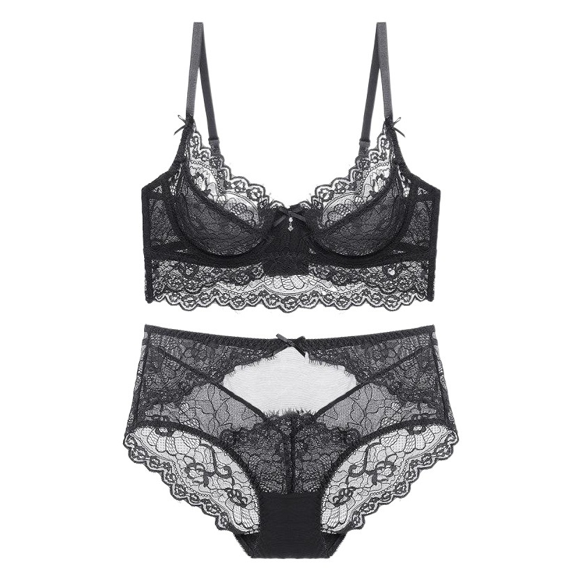 European and American Sexy Intimates Set, Ultra-Thin Transparent Lace Large Size Intimates, Large Breasts, Anti-Sagging Push-Up Bra