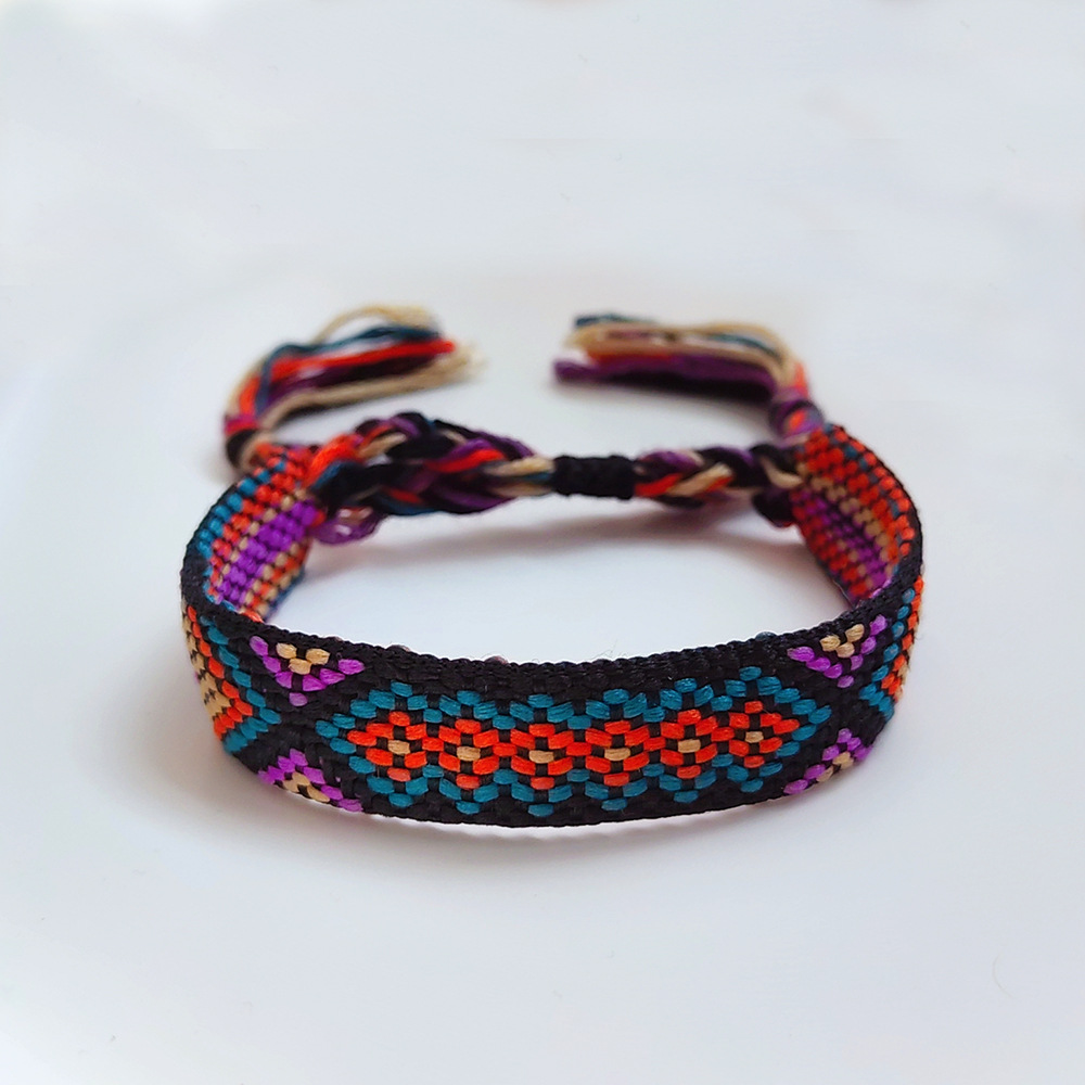 Picture of Colombian Style Ribbon Cotton Bracelet Women's Handmade Woven Ethnic Style Geometric Color Tassel Pure Lucky Hand Rope
