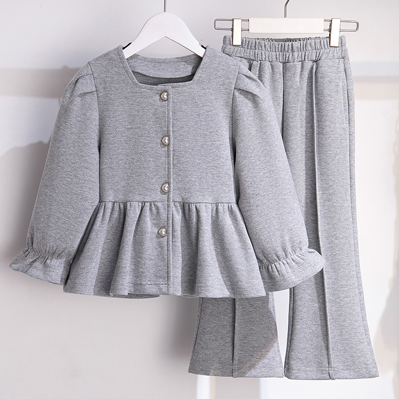 Girls' fashionable flared pants suit baby girls' spring clothes popular fashionable two-piece suit spring and autumn