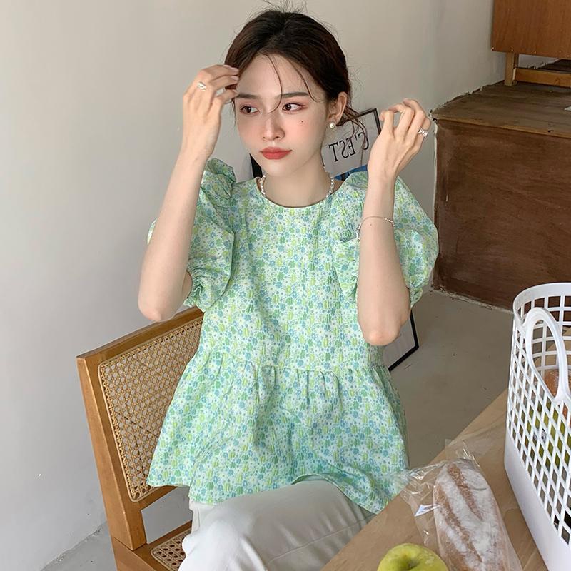 Design Sense Niche Bow Elegant Age-Reducing Shirt Women's Petite Puff Sleeve Round Neck Top Summer 2025