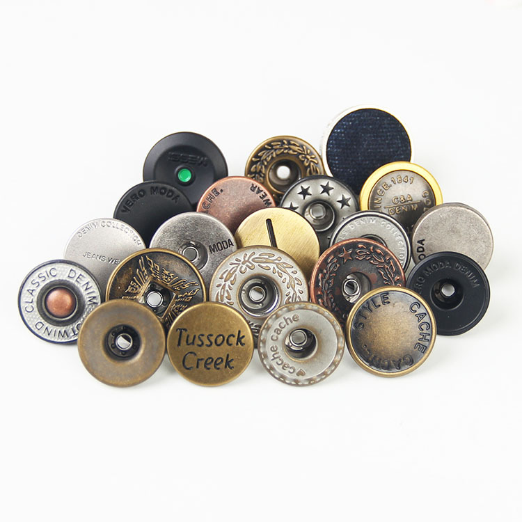 Factory wholesale Denim clothing button metal I-buckle shake head buckle flat convex flower paint roll plating free sample