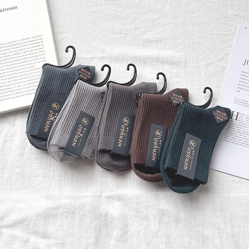 Picture of Double-Needle Socks Pure Cotton Men's Socks Mid-Calf Socks Men's Spring and Autumn Deodorant Sweat-Absorbent Warm Men's Cotton Socks Zhuji Pure Cotton Wholesale