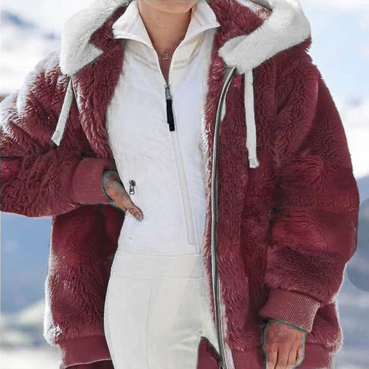 Picture of Spot Wish Independent Station 2024 Amazon Hot Selling New Autumn and Winter Loose Plush Zipper Hooded Jacket for Women
