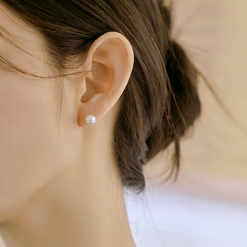 925 silver needle Korean temperament simple pearl earrings Joker commuter exquisite round pearl earrings wholesale