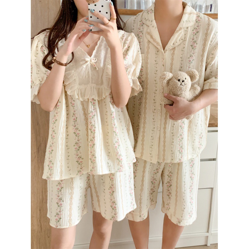 Real shot 2024 summer lovers wear casual loose women's floral Korean men's home clothes wholesale foreign trade