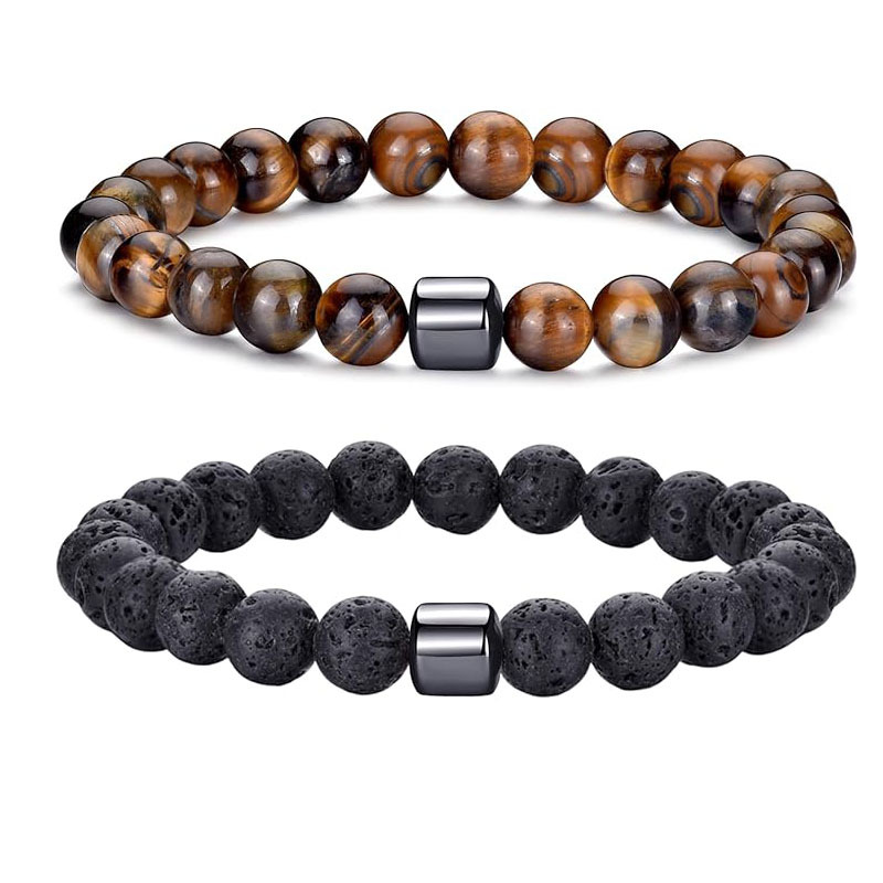 Picture of European and American Cross-Border New 8mm Natural Stone Tiger Eye Peacock Turquoise Elastic Beaded Bracelet for Men and Women Friendship Gifts