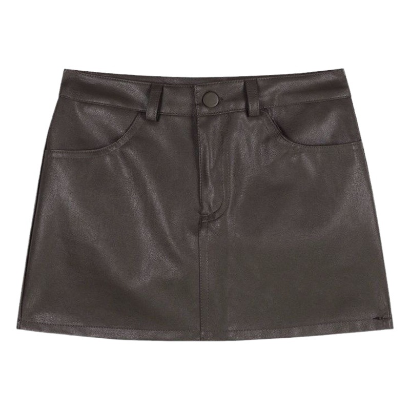 Black high waist PU leather skirt for women autumn and winter new small short skirt versatile slimming skirt A- Line hip skirt