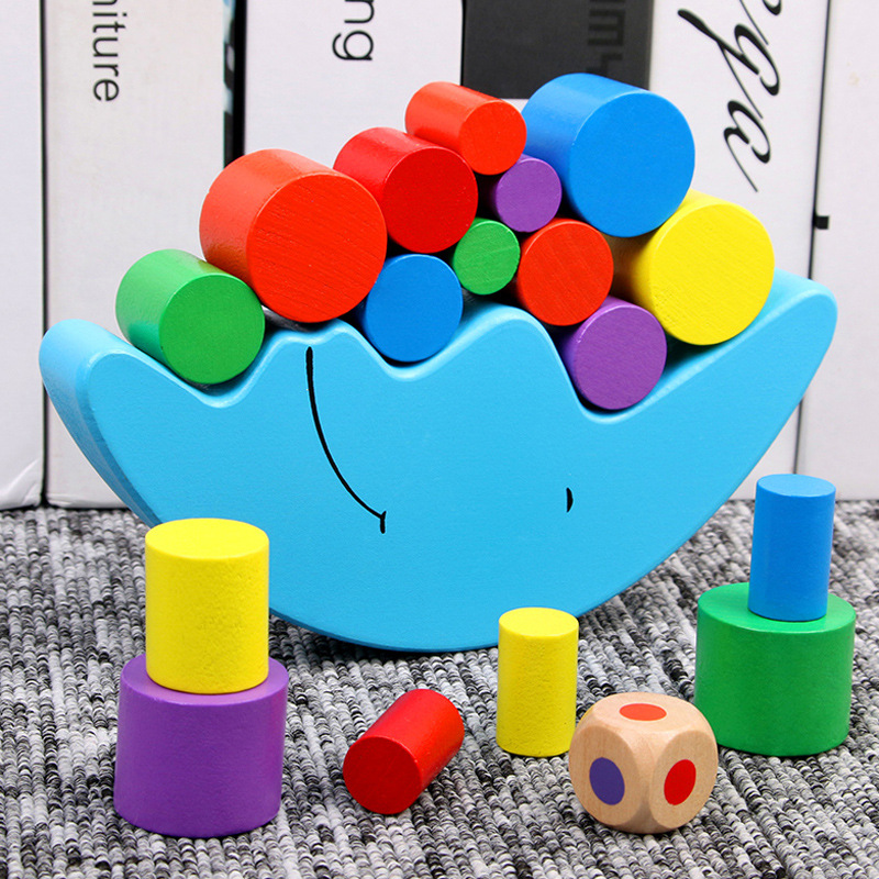 Children's wooden moon balance building blocks assembling early education puzzle boys and girls stacking high assembling Tower interactive toys