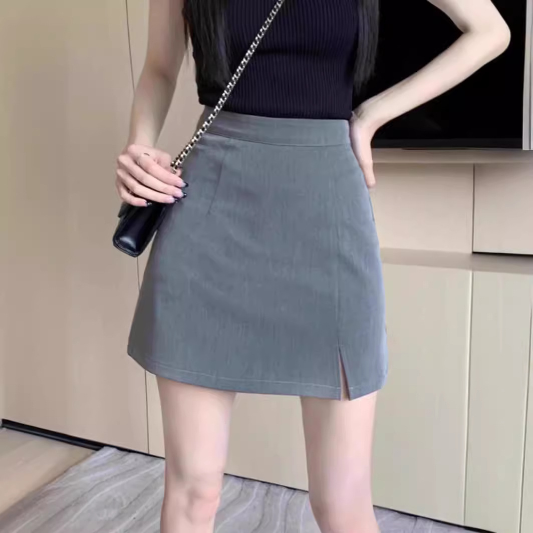 Women's Skirt New Arrival 2024 Summer Korean Style Casual Solid Color Dress Slimming High Waist Anti-glare A- line Skirt