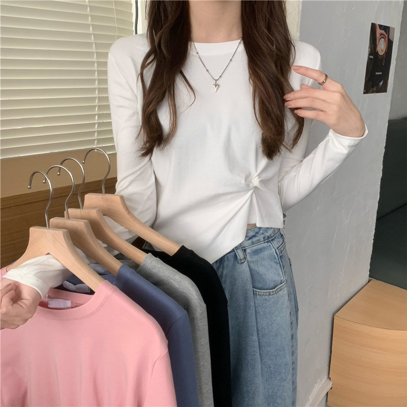 2023 new autumn Korean style irregular design long-sleeved T-shirt women's chic student top women's bottoming shirt