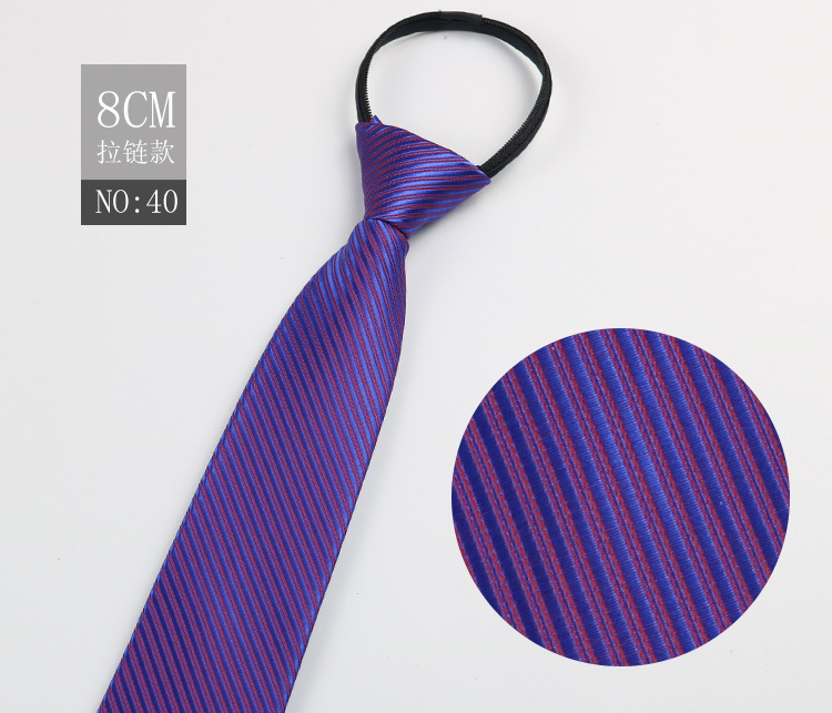 Picture of Factory Black Men's Tie Striped Blue Business Tie Lazy People Knot Free Zipper Tie in stock Wholesale