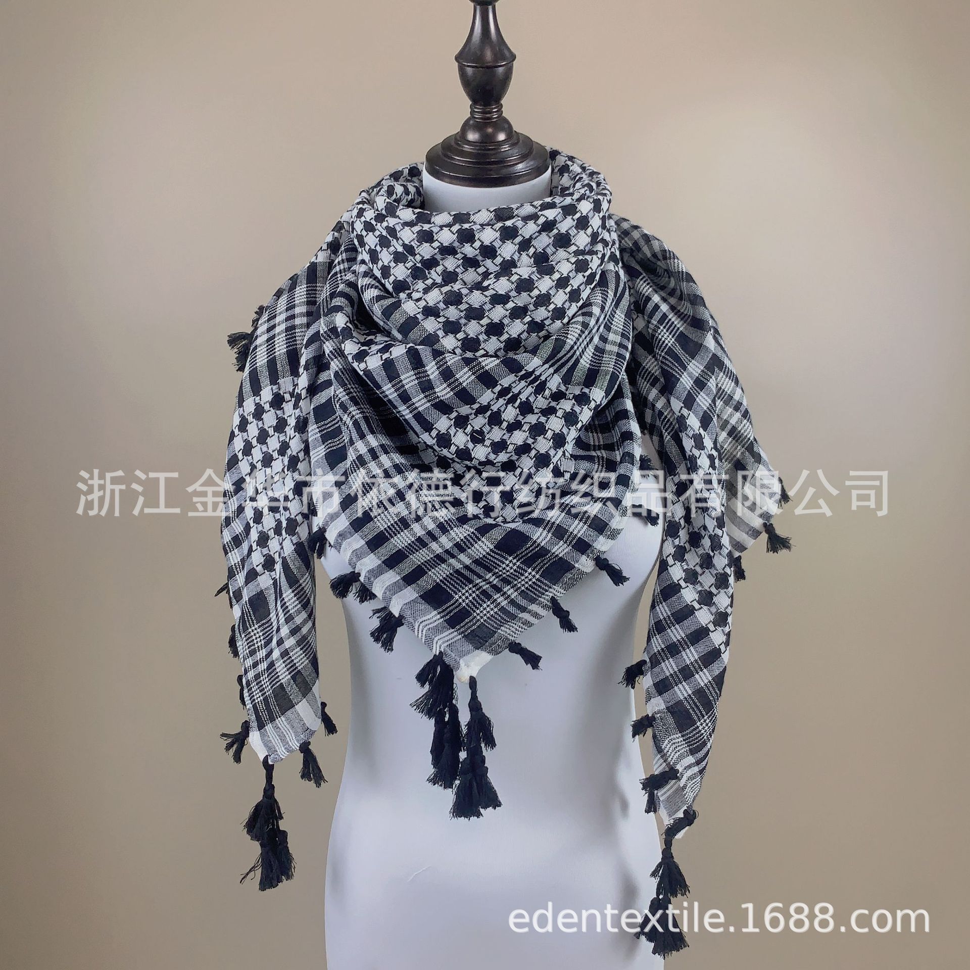 Arabian Square Scarf with Houndstooth Pattern on All Sides, Color-Blocked Jacquard Scarf, Neck Scarf, Cross-Border Manufacturer Direct Sale