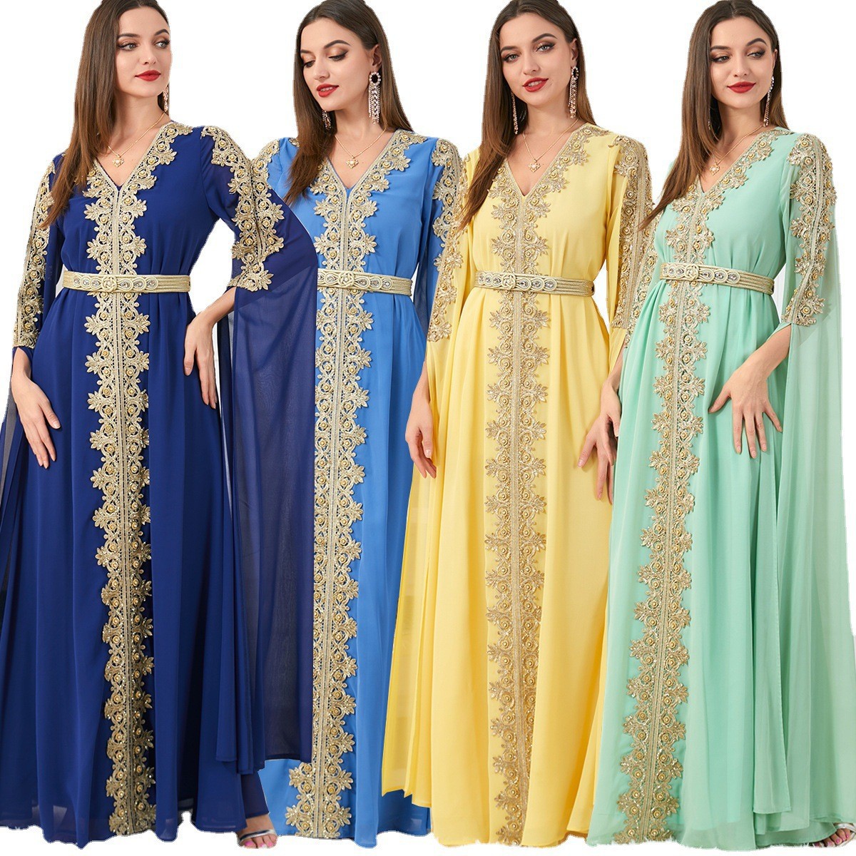 3229 spot wholesale Middle East Dubai Women's stitching super long sleeve autumn women's abaya dress dress