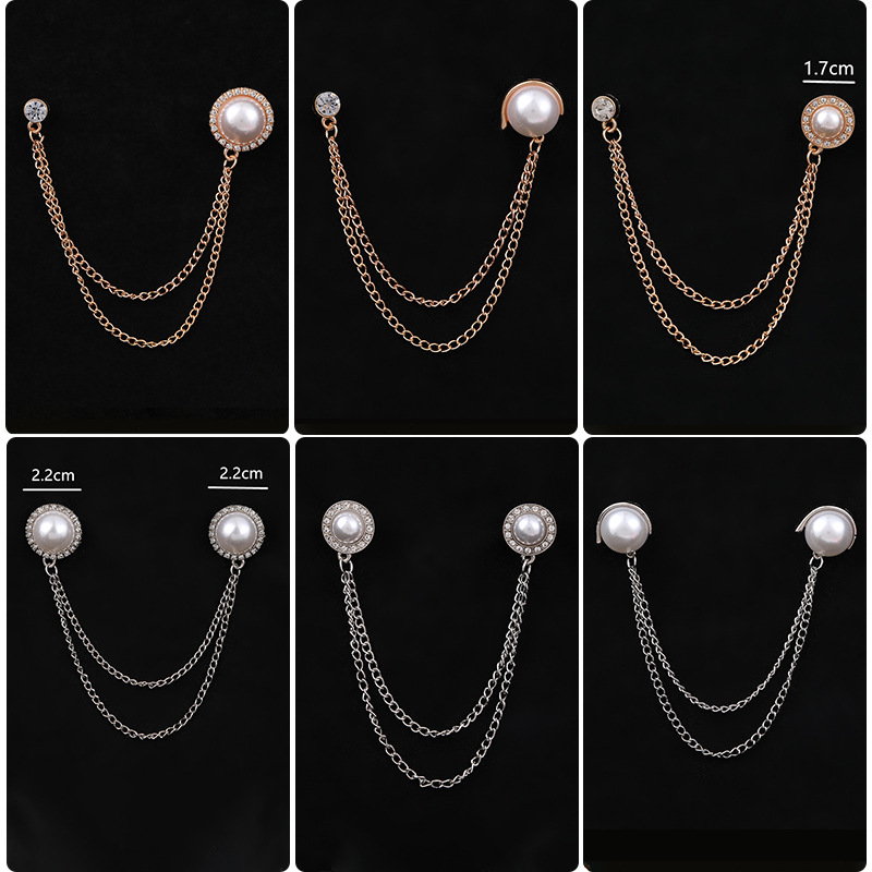 High-end European, American and Korean-style Elegant Pearl Alloy Chain Brooch British-style Shoes and Hats Accessories Suit Diamond Chest Chain