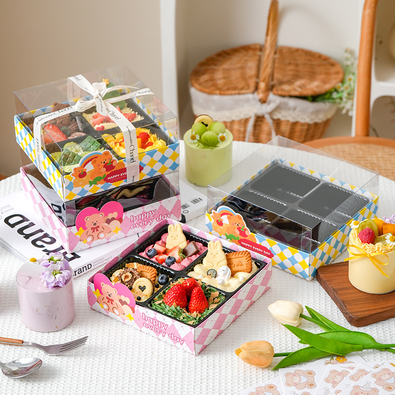 Four spell happy cake box 4 gongge baking dessert Macaron packing box cup cake afternoon tea take-out box