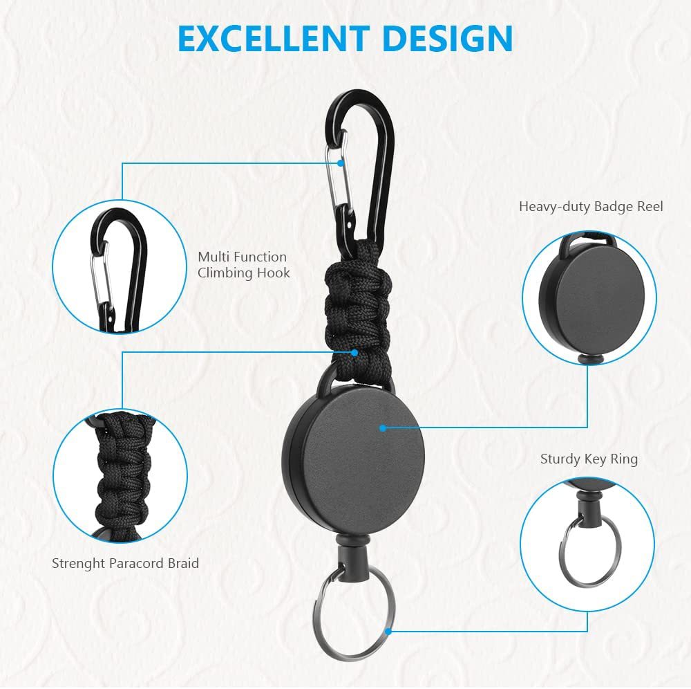 Picture of 4cm black plastic round mountaineering buckle umbrella rope woven retractable easy pull key chain high elastic easy pull buckle