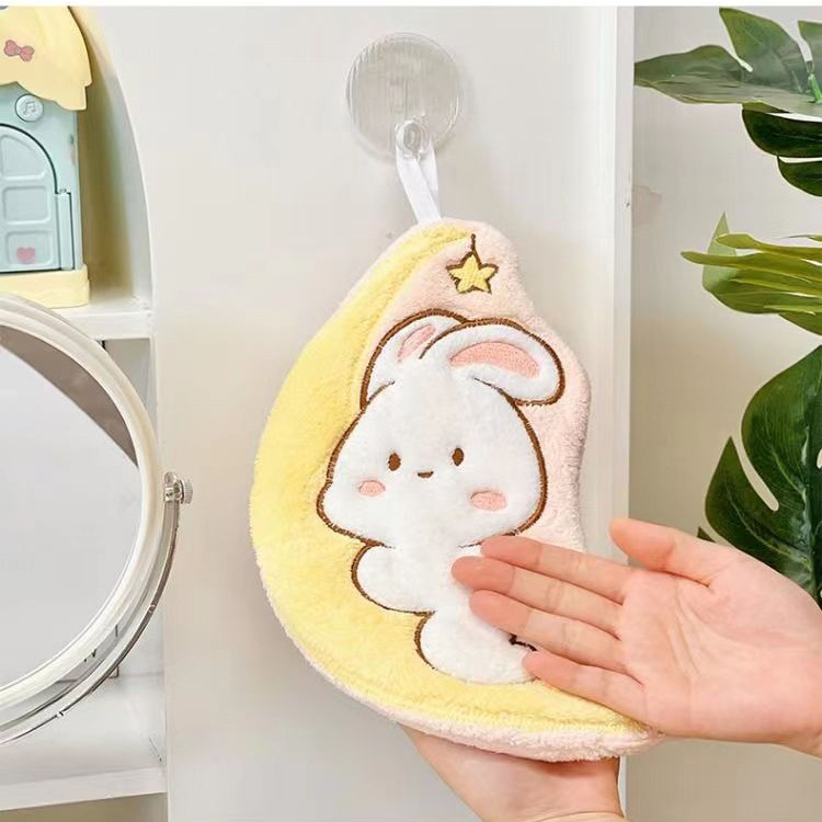 Picture of Cartoon Moon Rabbit Hand Towel Household Hanging Children's Hand Wipes Wholesale Absorbent Small Hand Towel Cute Cartoon Rag