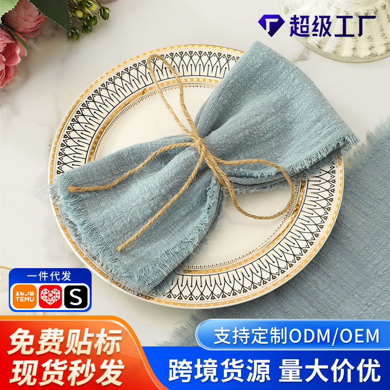 Amazon Napkin Cloth Wrinkled Cloth Raw Edge Cloth Art Western Dining Table Decoration Placemat Bamboo Cotton Tassel Napkin Cloth