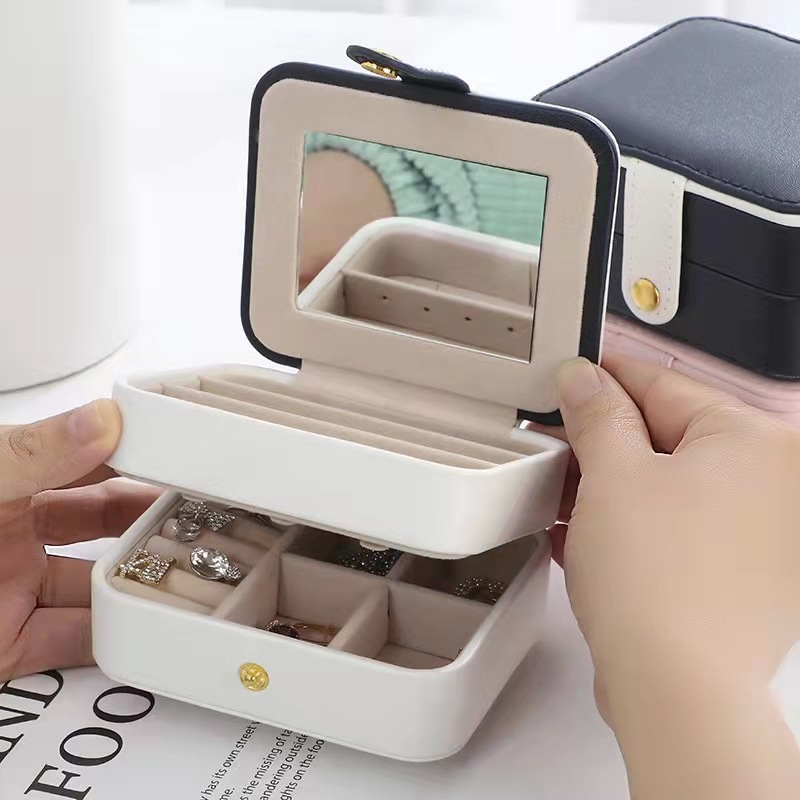 Picture of South Korea exquisite jewelry box multi-layer portable travel with mirror jewelry box earrings earrings packaging jewelry storage box