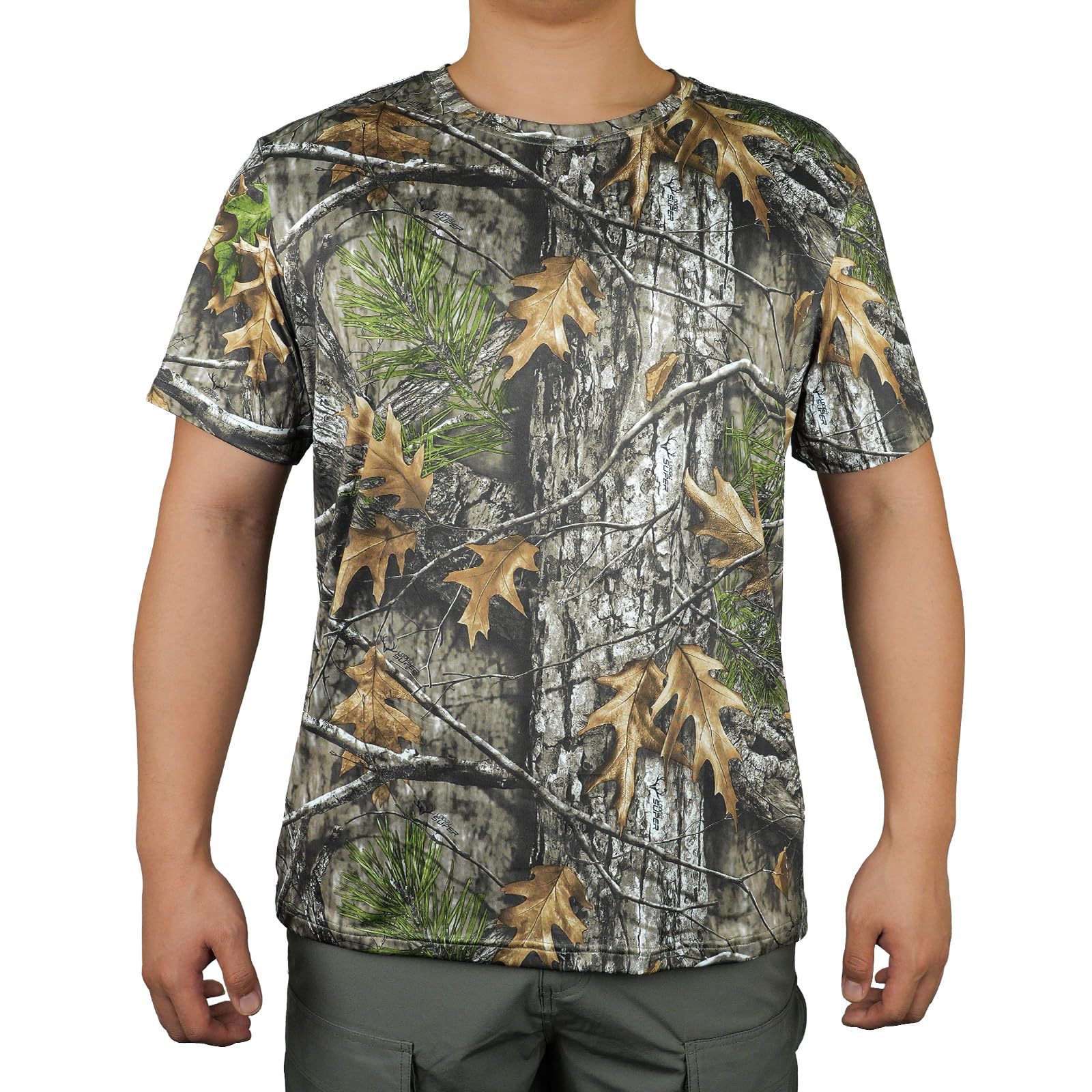 Picture of Short-Sleeved Round Neck T-Shirt Hunting Bird Watching Photography Big Tree Camouflage Men's Sun Protection Quick-Drying Outdoor Hunting Fishing T11