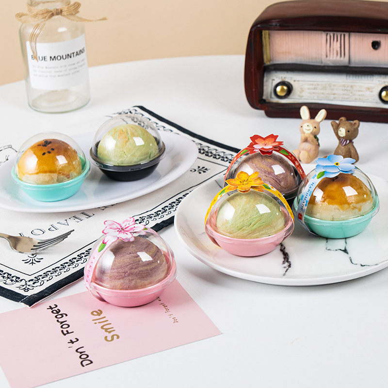 Single Round Egg Yolk Pastry Packaging Box Mochi Snow Pastry Packaging Box Mooncake Green Rice Cake Blister Box Snack Box